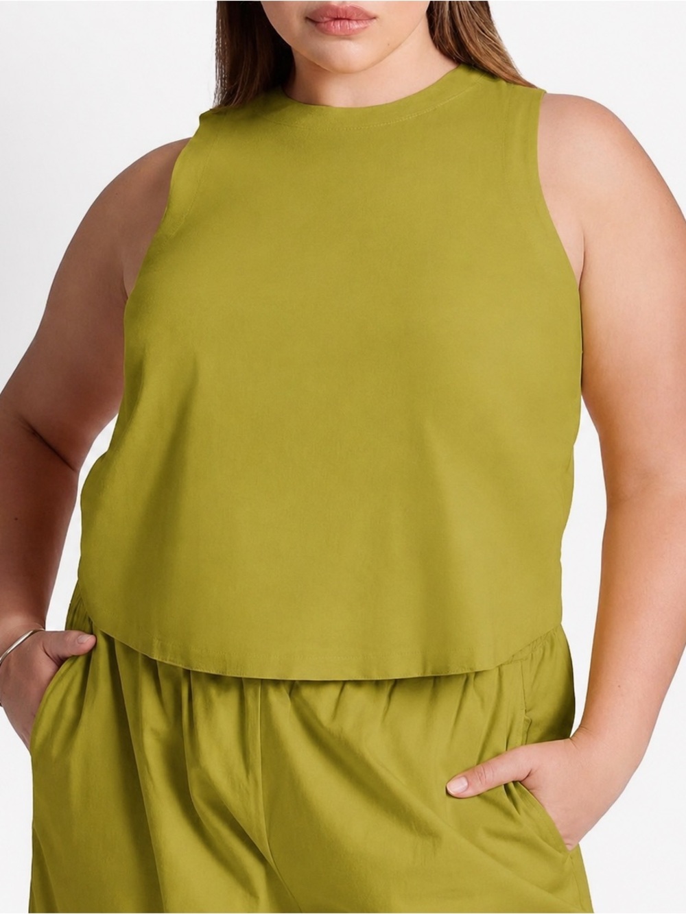 Coastal Grandma | Preppy | Lime Colored Linen Shell Tank | Cropped | Size 20
